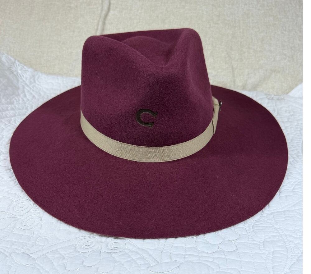 Charlie 1 Horse Women's Maroon Large NWT Highway Wool Felt Western Cowboy Hat